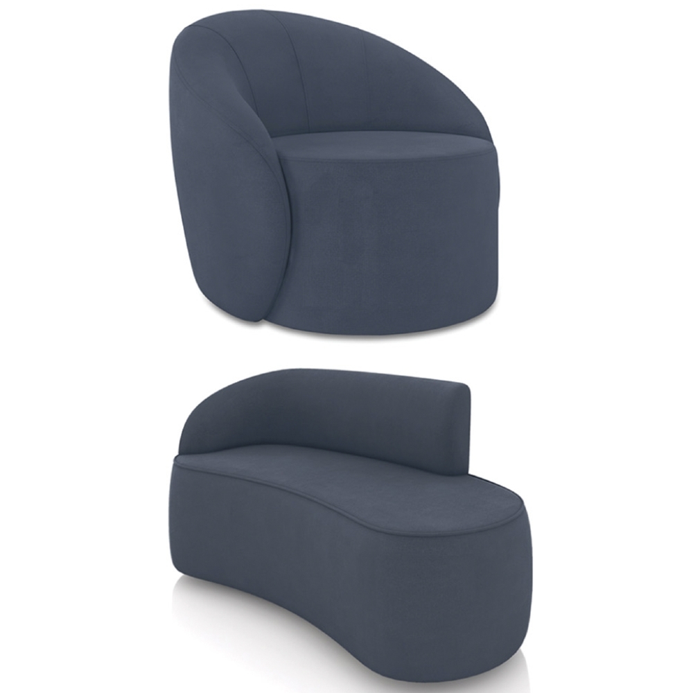 Sofá 2 Lugares 140cm Wendi e Poltrona Steve Suede Azul Marinho I01  - Mpozenato