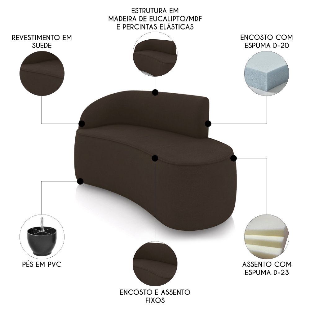 Sofá 2 Lugares Para Sala 140cm Orgânico Wendi Suede Marrom I01  - Mpozenato