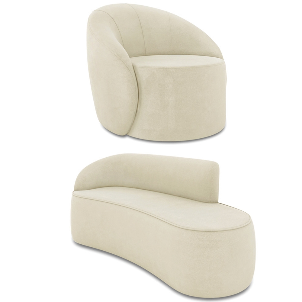 Sofá 3 Lugares 180cm Wendi e Poltrona Steve Suede Bege I01  - Mpozenato