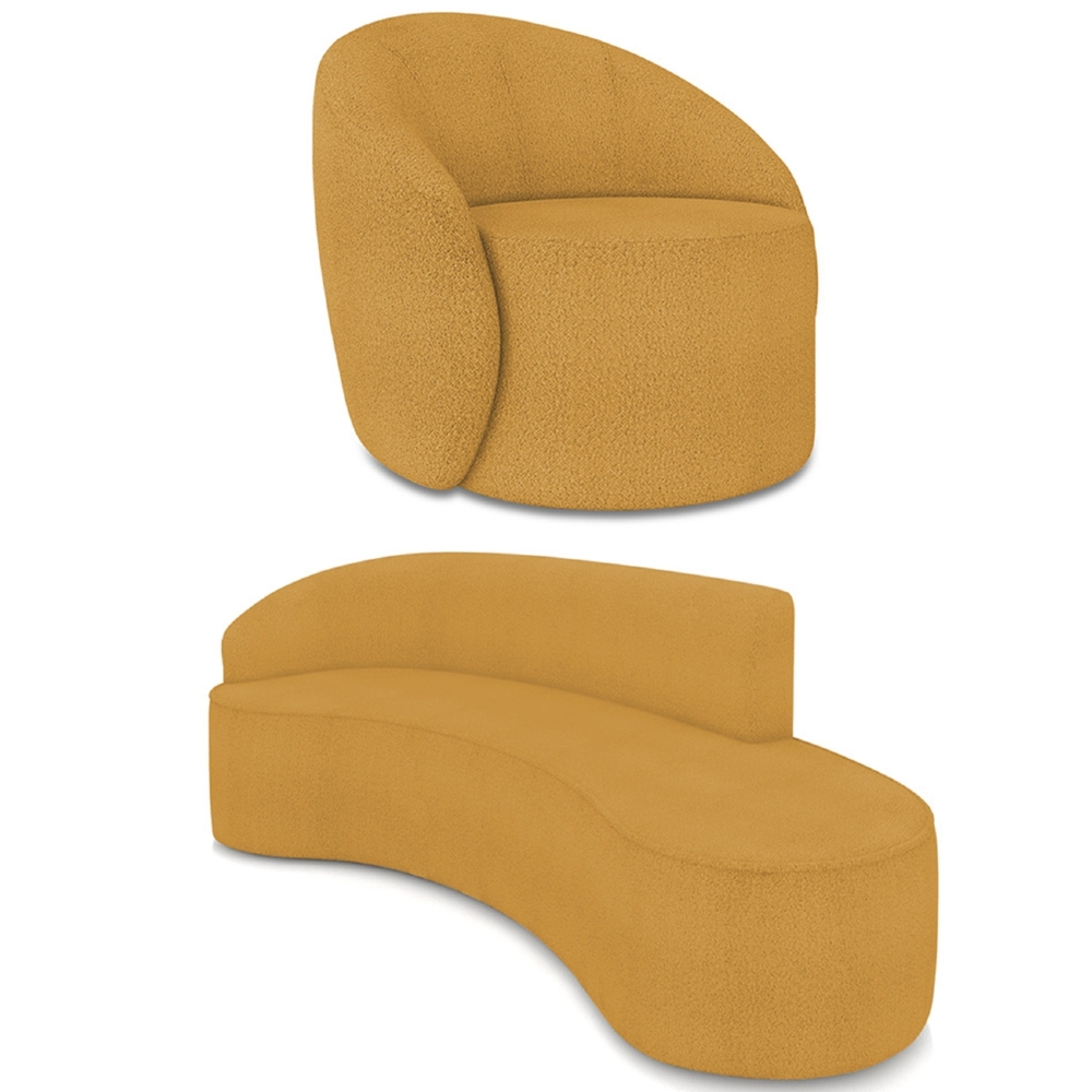 Sofá 4 Lugares 220cm Wendi e Poltrona Steve Boucle Mostarda I01  - Mpozenato