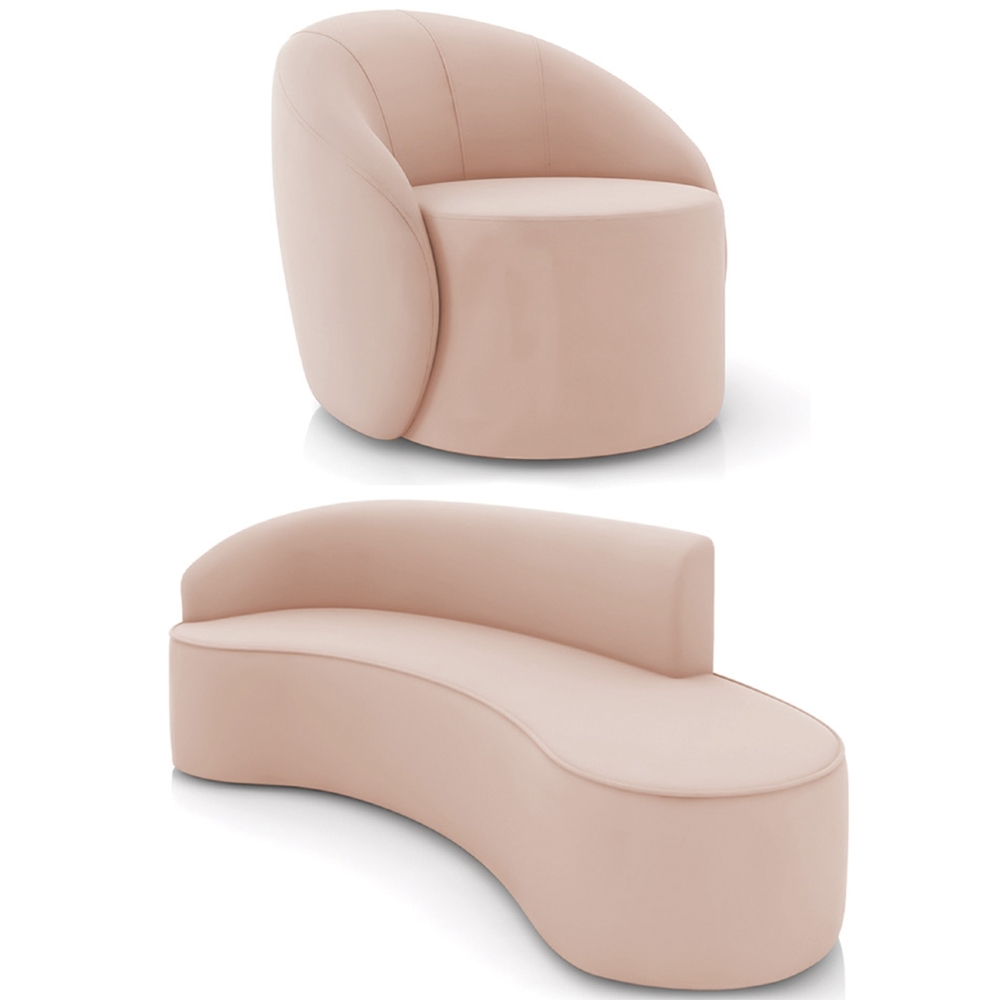 Sofá 4 Lugares 220cm Wendi e Poltrona Steve Veludo Rose I01  - Mpozenato