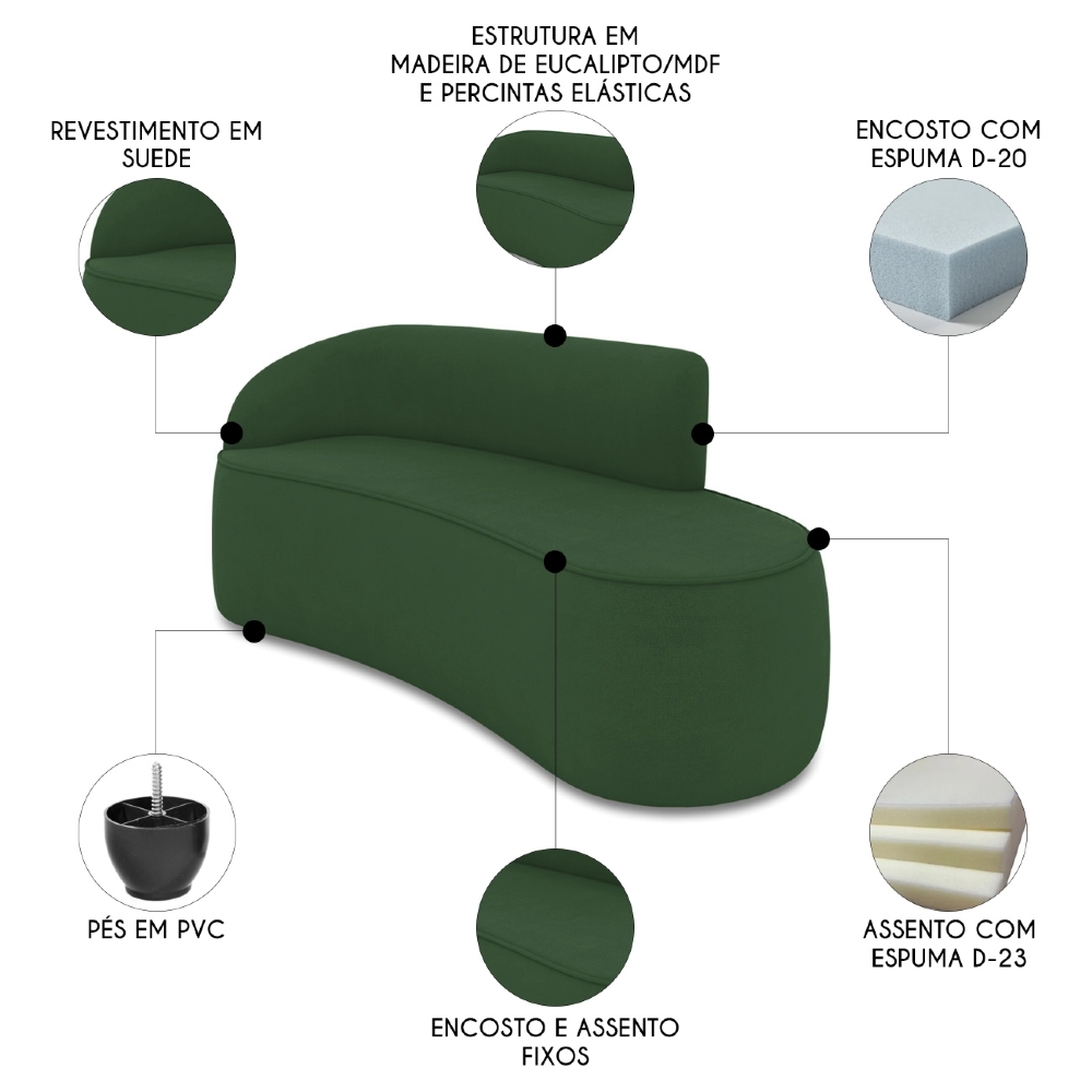 Sofá 2 Lugares Para Sala 140cm Orgânico Wendi Suede Verde I01  - Mpozenato