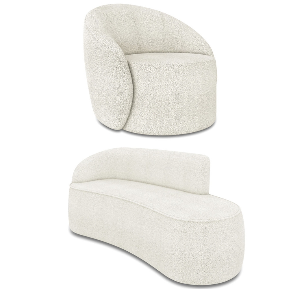 Sofá 3 Lugares 180cm Wendi e Poltrona Steve Boucle Off White I01  - Mpozenato