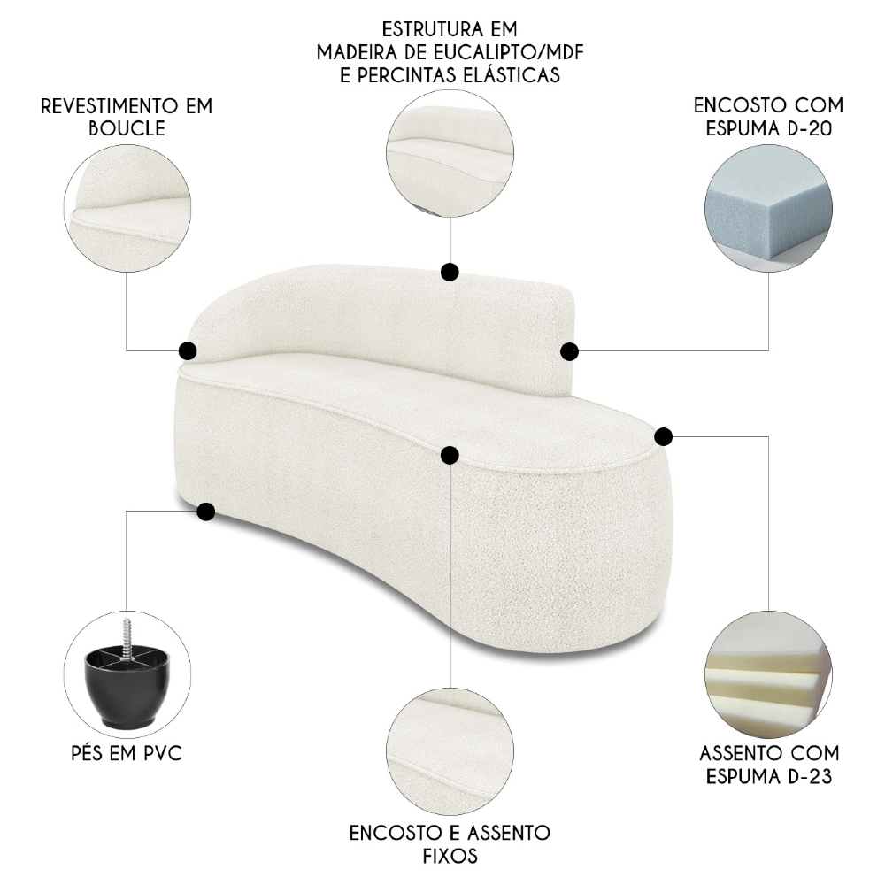 Sofá 3 Lugares 180cm Wendi e Poltrona Steve Boucle Off White I01  - Mpozenato