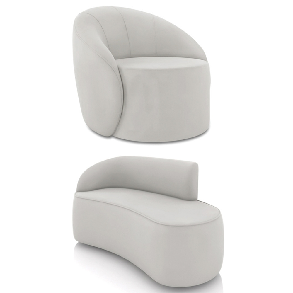 Sofá 2 Lugares 140cm Wendi e Poltrona Steve Veludo Cinza I01  - Mpozenato