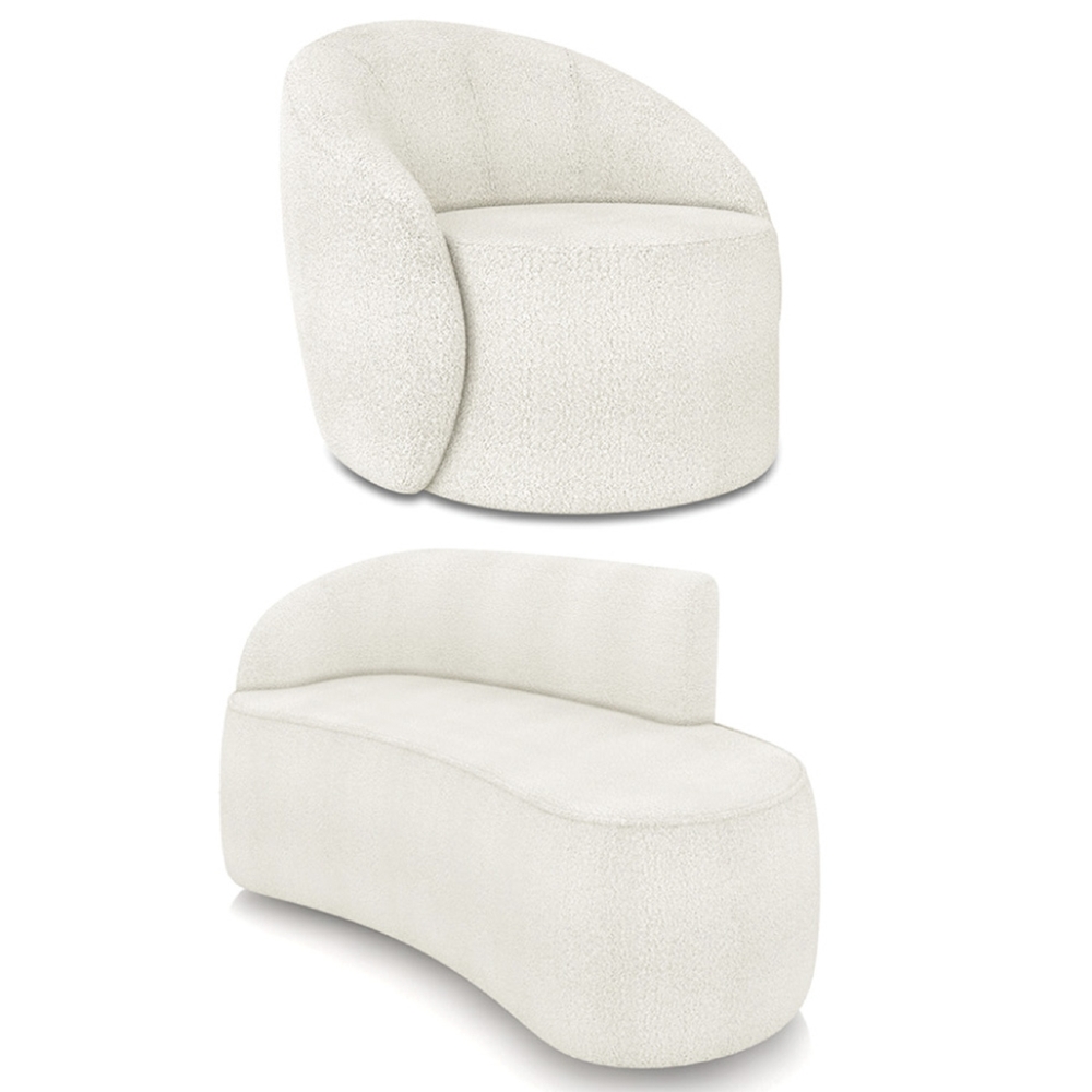 Sofá 2 Lugares 140cm Wendi e Poltrona Steve Boucle Off White I01  - Mpozenato