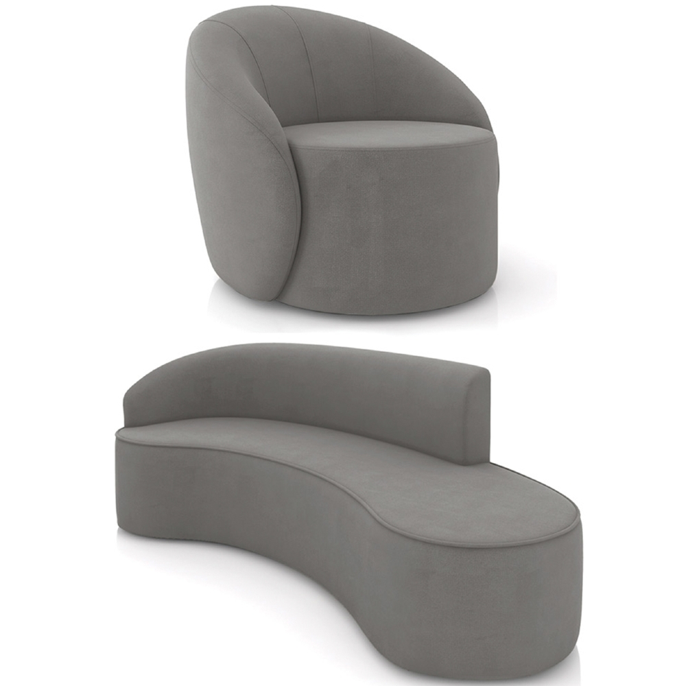 Sofá 4 Lugares 220cm Wendi e Poltrona Steve Suede Grafite I01  - Mpozenato