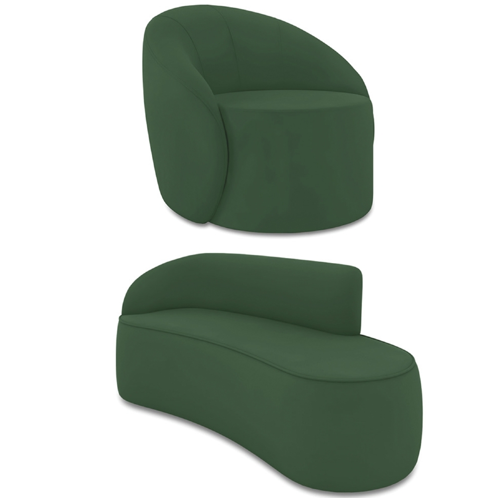 Sofá 3 Lugares 180cm Wendi e Poltrona Steve Veludo Verde I01  - Mpozenato