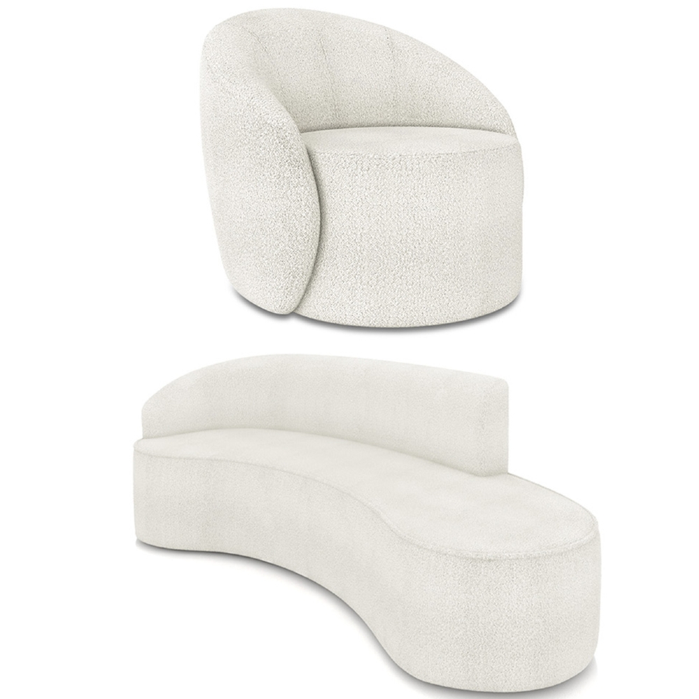 Sofá 4 Lugares 220cm Wendi e Poltrona Steve Boucle Off White I01  - Mpozenato