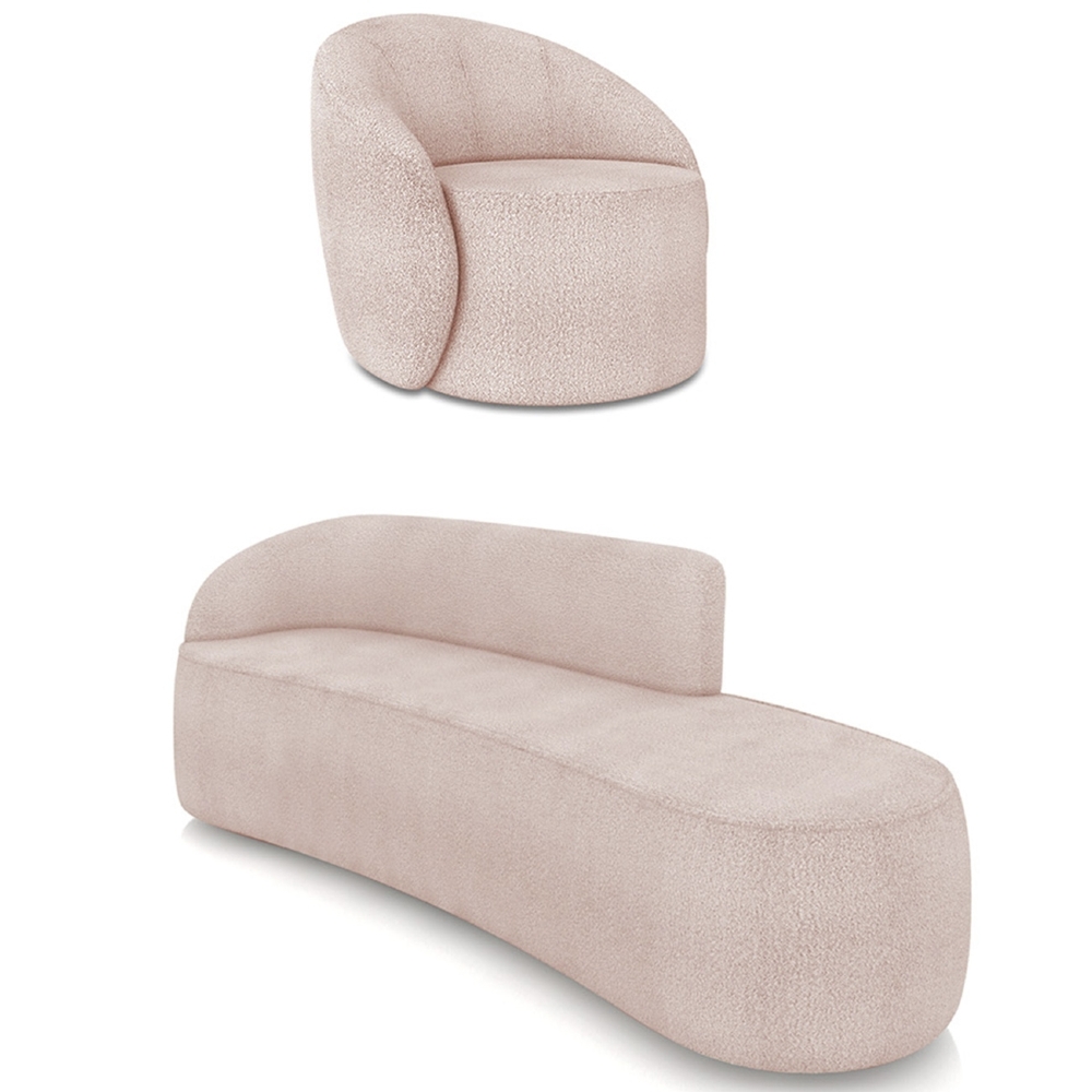 Sofá 4 Lugares 220cm Wendi e Poltrona Steve Boucle Rose I01  - Mpozenato