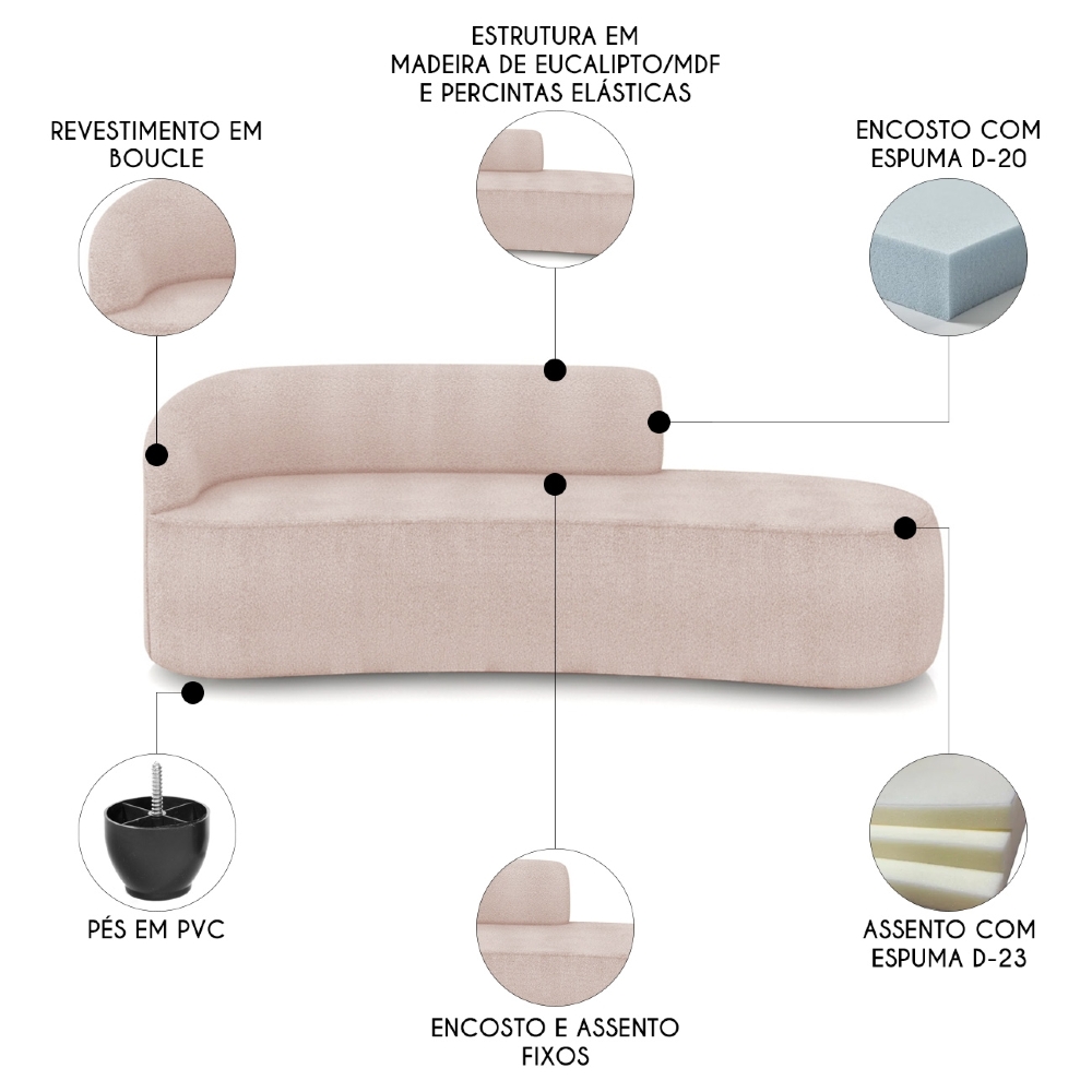 Sofá 4 Lugares 220cm Wendi e Poltrona Steve Boucle Rose I01  - Mpozenato