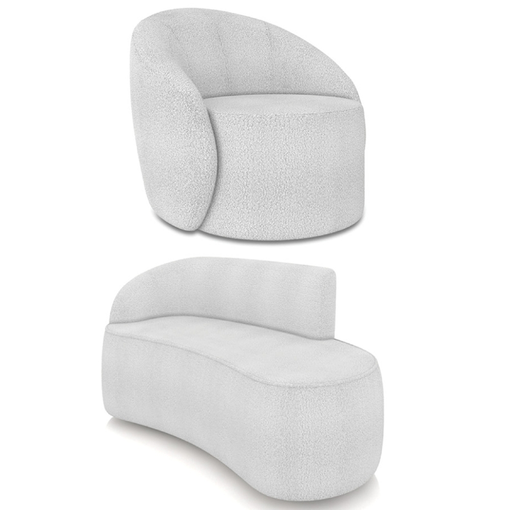 Sofá 2 Lugares 140cm Wendi e Poltrona Steve Boucle Cinza I01  - Mpozenato