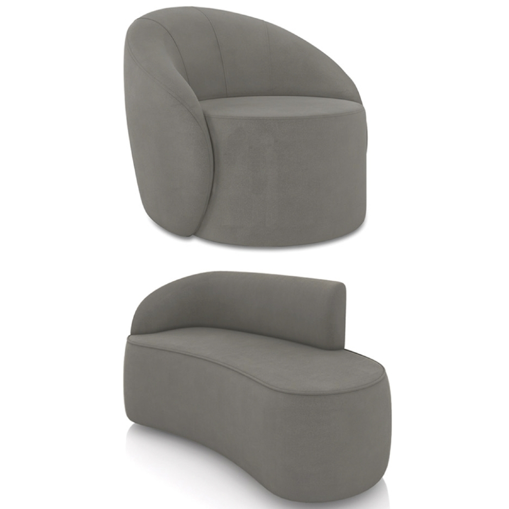 Sofá 2 Lugares 140cm Wendi e Poltrona Steve Suede Grafite I01  - Mpozenato