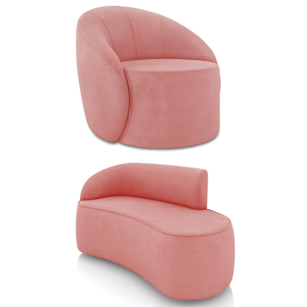 Sofá 2 Lugares 140cm Wendi e Poltrona Steve Suede Rosê I01  - Mpozenato