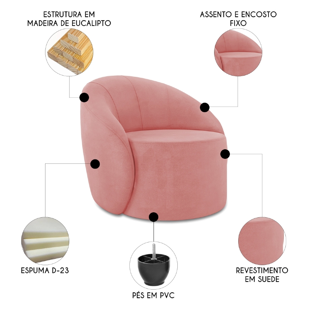 Sofá 2 Lugares 140cm Wendi e Poltrona Steve Suede Rosê I01  - Mpozenato