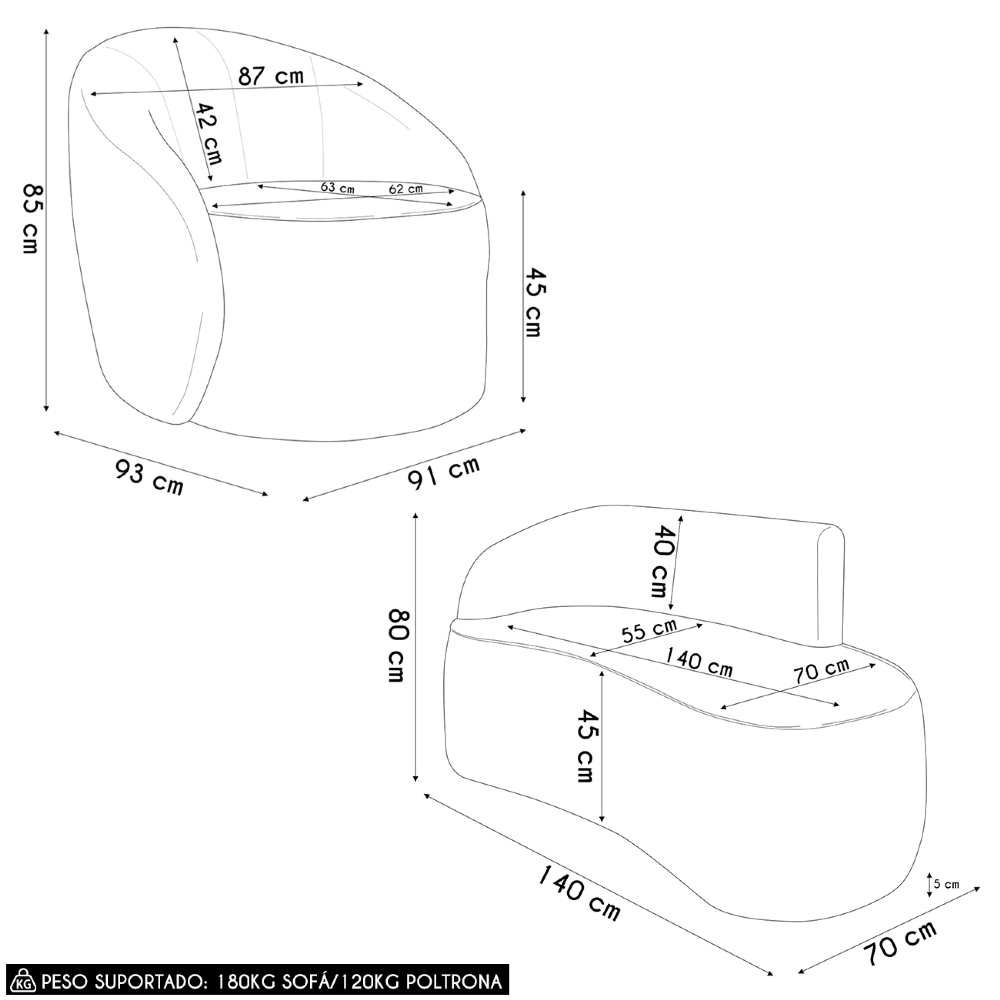 Sofá 2 Lugares 140cm Wendi e Poltrona Steve Suede Rosê I01  - Mpozenato