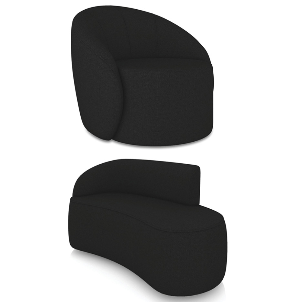 Sofá 2 Lugares 140cm Wendi e Poltrona Steve Linho Preto I01  - Mpozenato