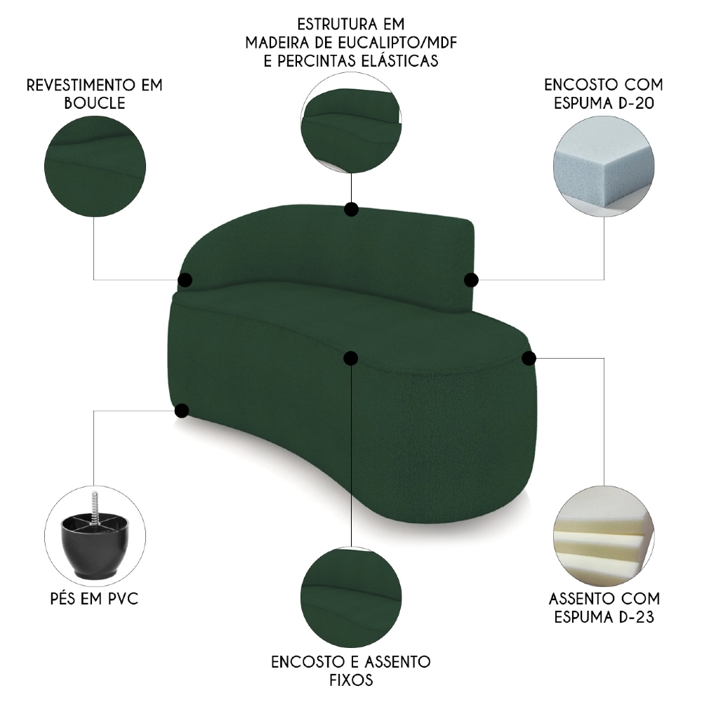 Sofá 2 Lugares Para Sala 140cm Orgânico Wendi Boucle Verde I01  - Mpozenato