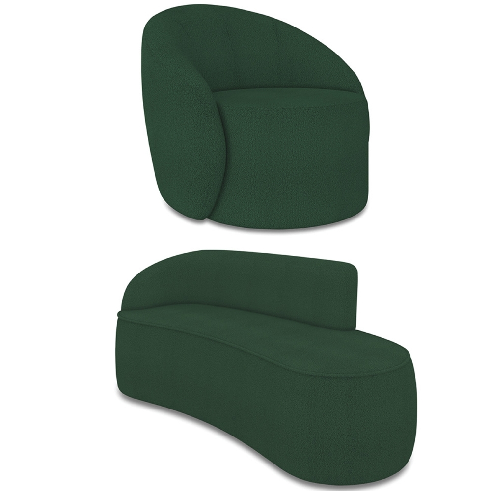 Sofá 3 Lugares 180cm Wendi e Poltrona Steve Boucle Verde I01  - Mpozenato
