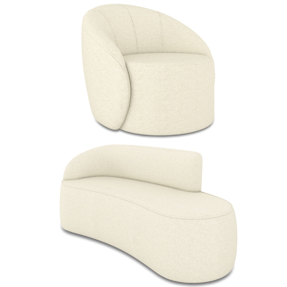 Sofá 3 Lugares 180cm Wendi e Poltrona Steve Linho Bege I01  - Mpozenato