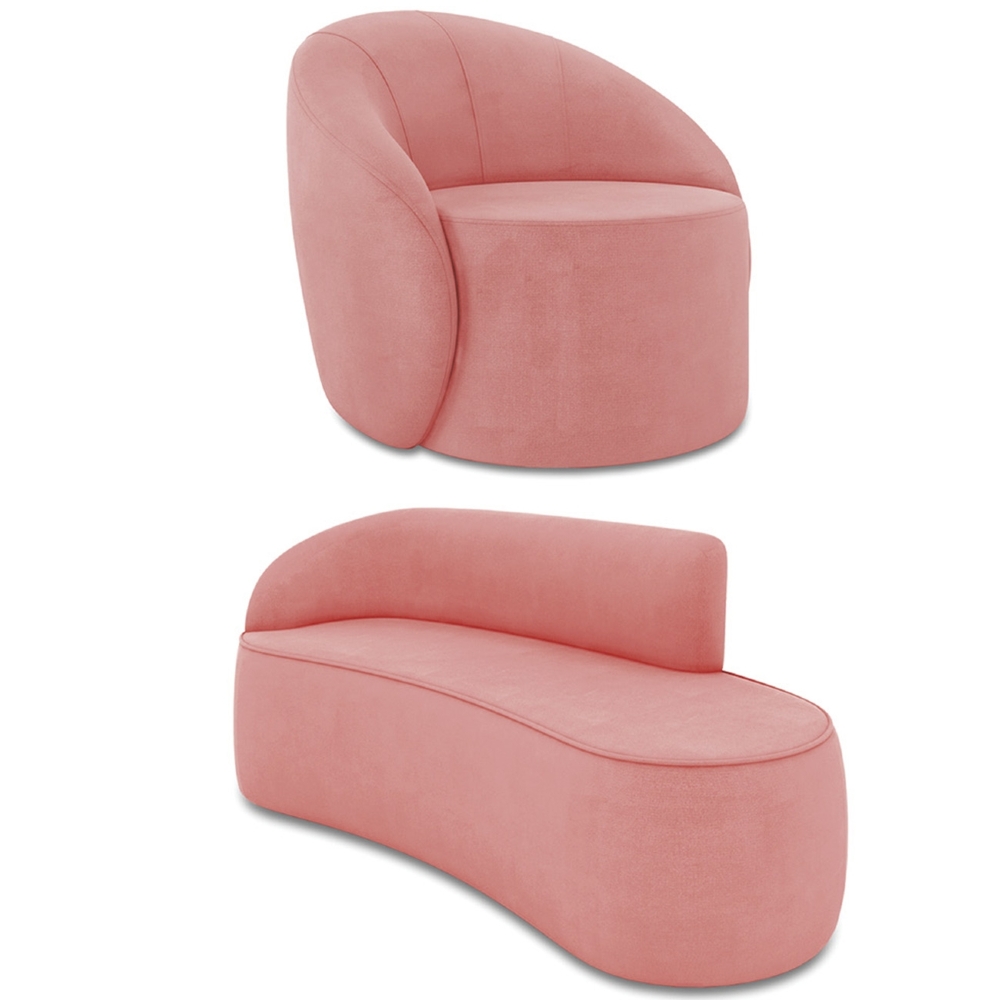 Sofá 3 Lugares 180cm Wendi e Poltrona Steve Suede Rosê I01  - Mpozenato