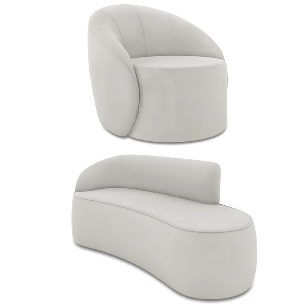 Sofá 3 Lugares 180cm Wendi e Poltrona Steve Veludo Cinza I01  - Mpozenato