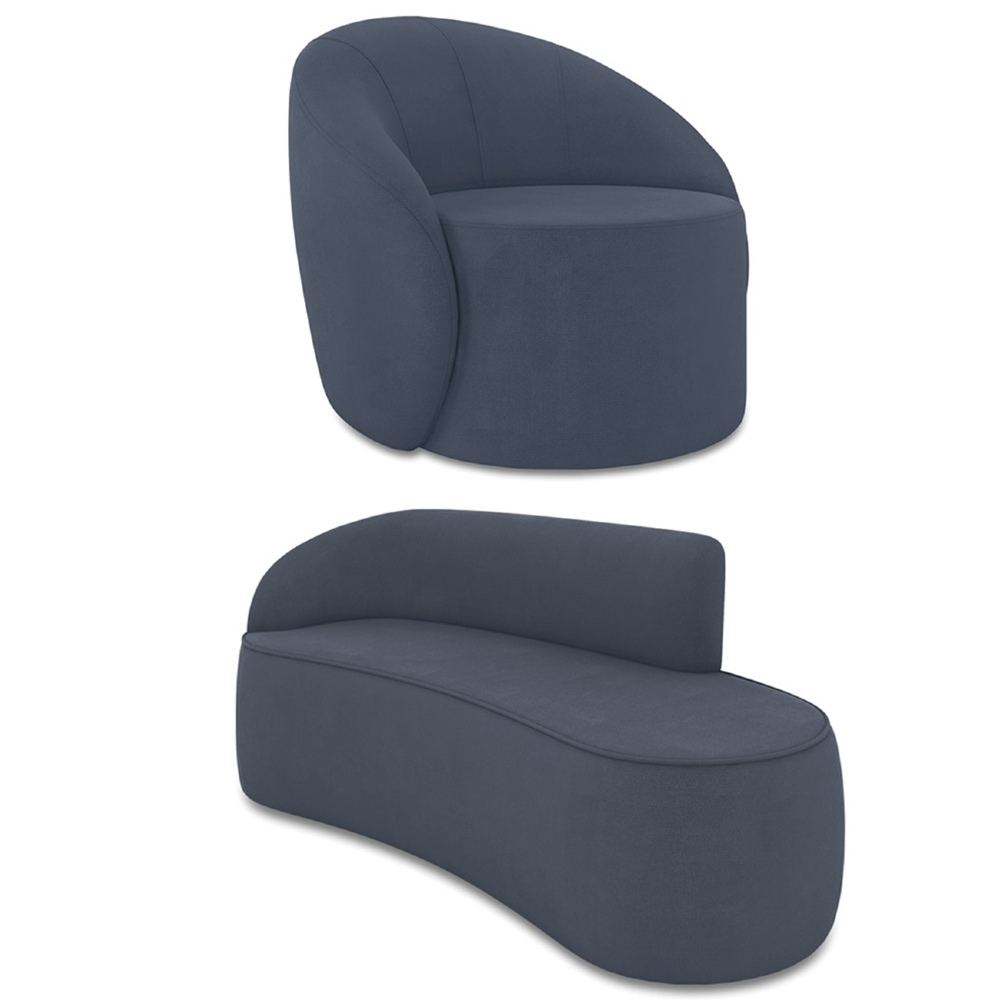 Sofá 3 Lugares 180cm Wendi e Poltrona Steve Suede Azul Marinho I01  - Mpozenato