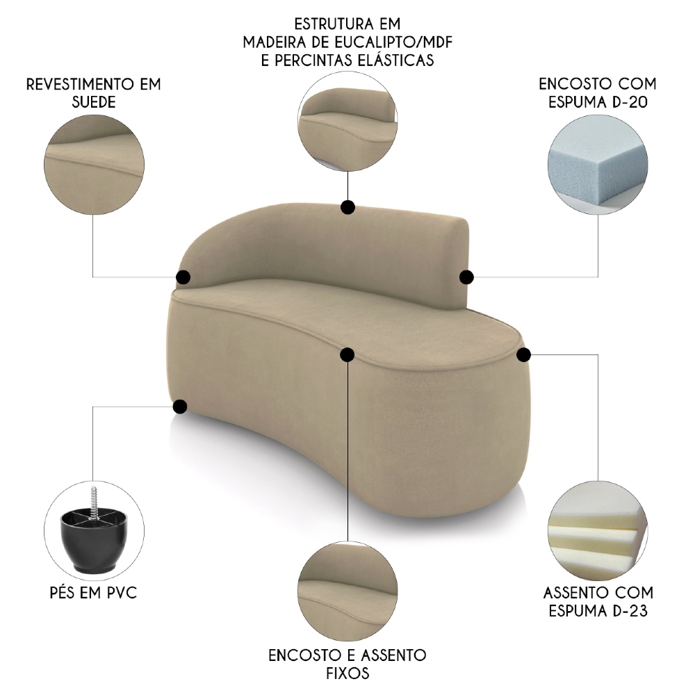 Sofá 2 Lugares Para Sala 140cm Orgânico Wendi Suede Marrom Rt I01  - Mpozenato