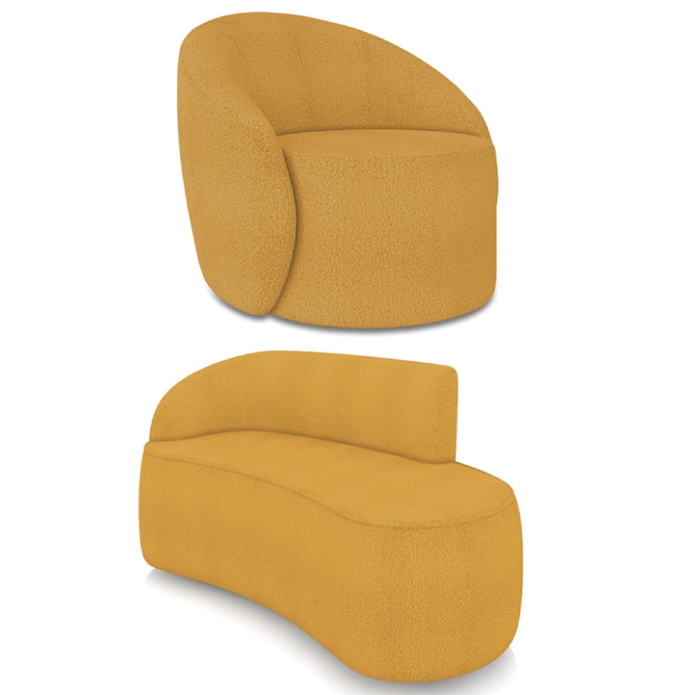 Sofá 2 Lugares 140cm Wendi e Poltrona Steve Boucle Mostarda I01  - Mpozenato