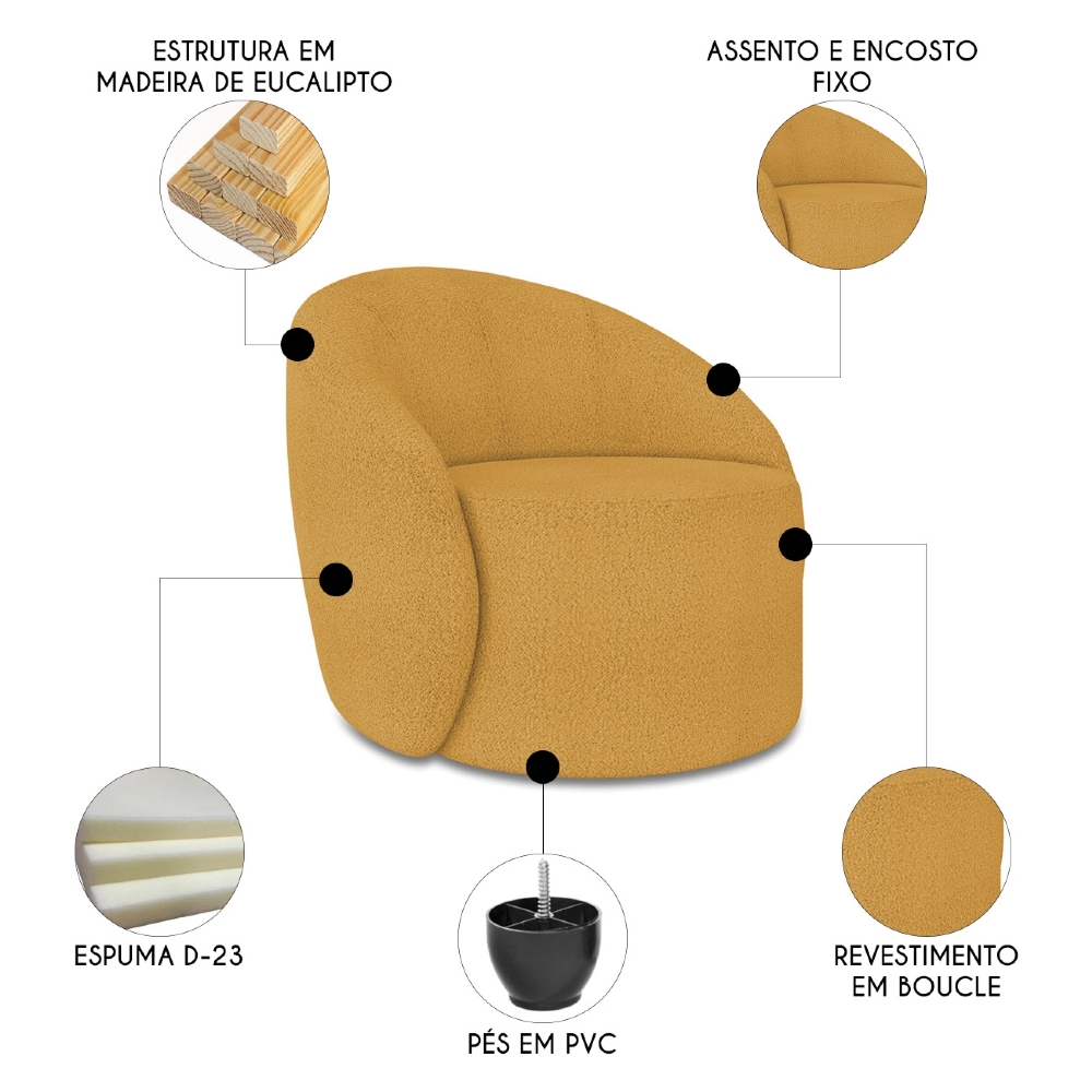 Sofá 2 Lugares 140cm Wendi e Poltrona Steve Boucle Mostarda I01  - Mpozenato