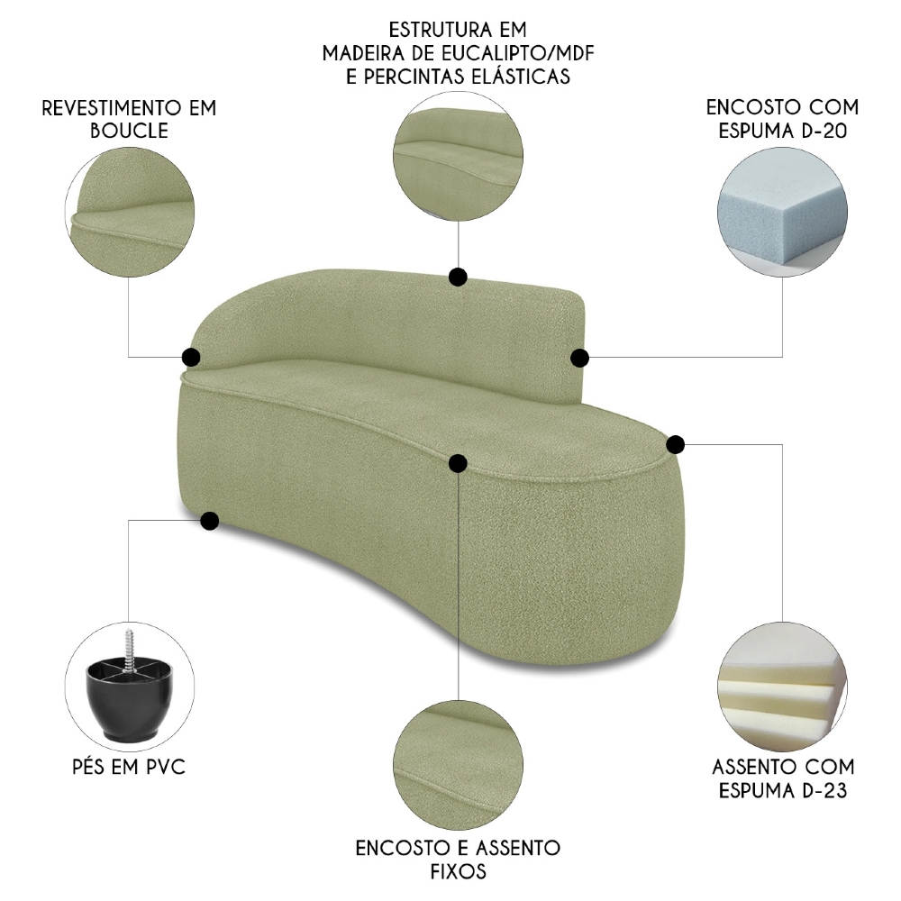 Sofá 3 Lugares Para Sala 180cm Orgânico Wendi Boucle Pistache I01  - Mpozenato
