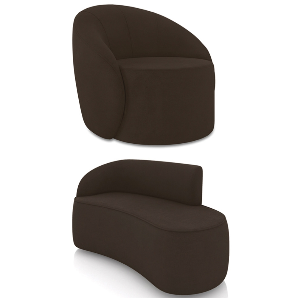 Sofá 2 Lugares 140cm Wendi e Poltrona Steve Suede Marrom I01  - Mpozenato