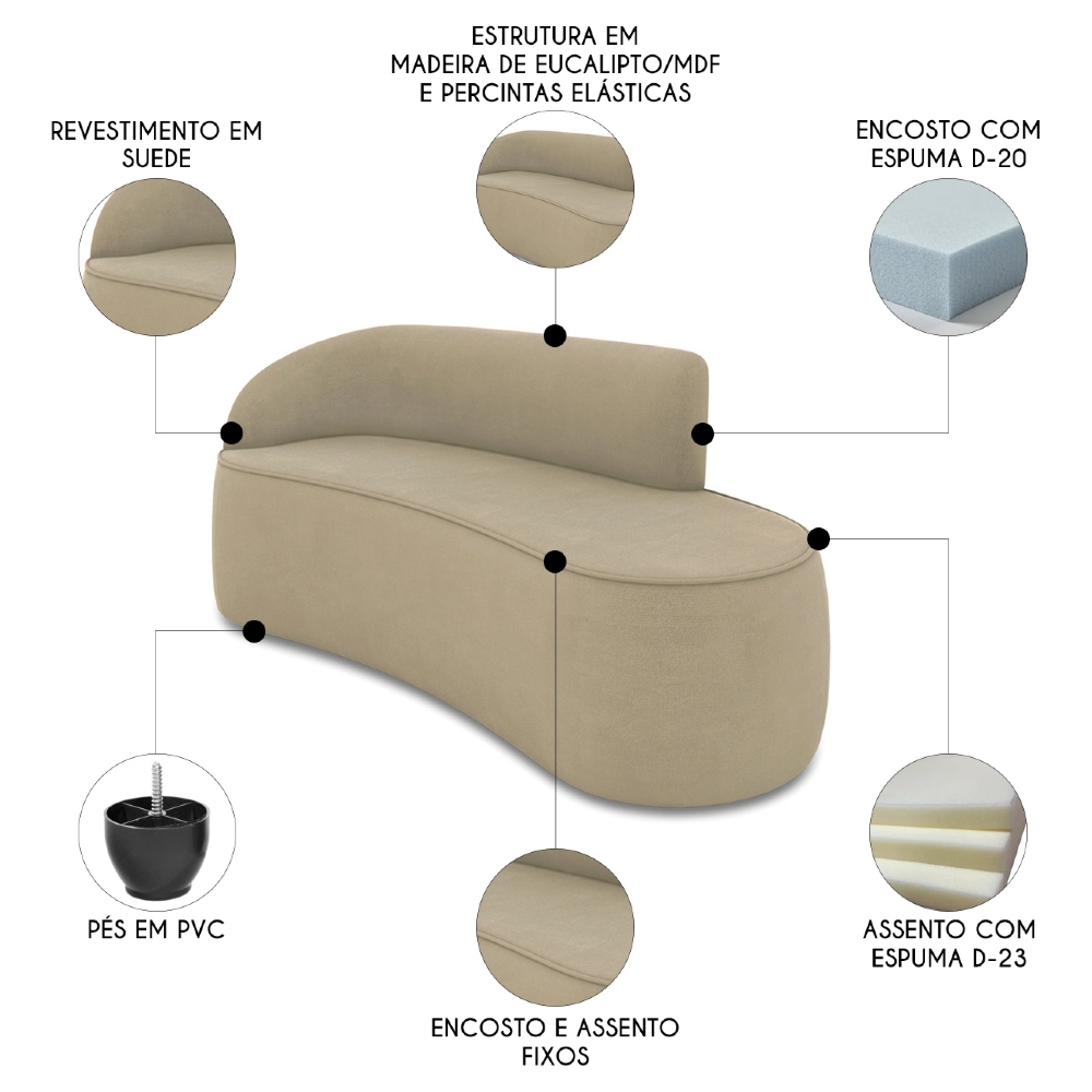 Sofá 3 Lugares Para Sala 180cm Orgânico Wendi Suede Marrom Rt I01  - Mpozenato