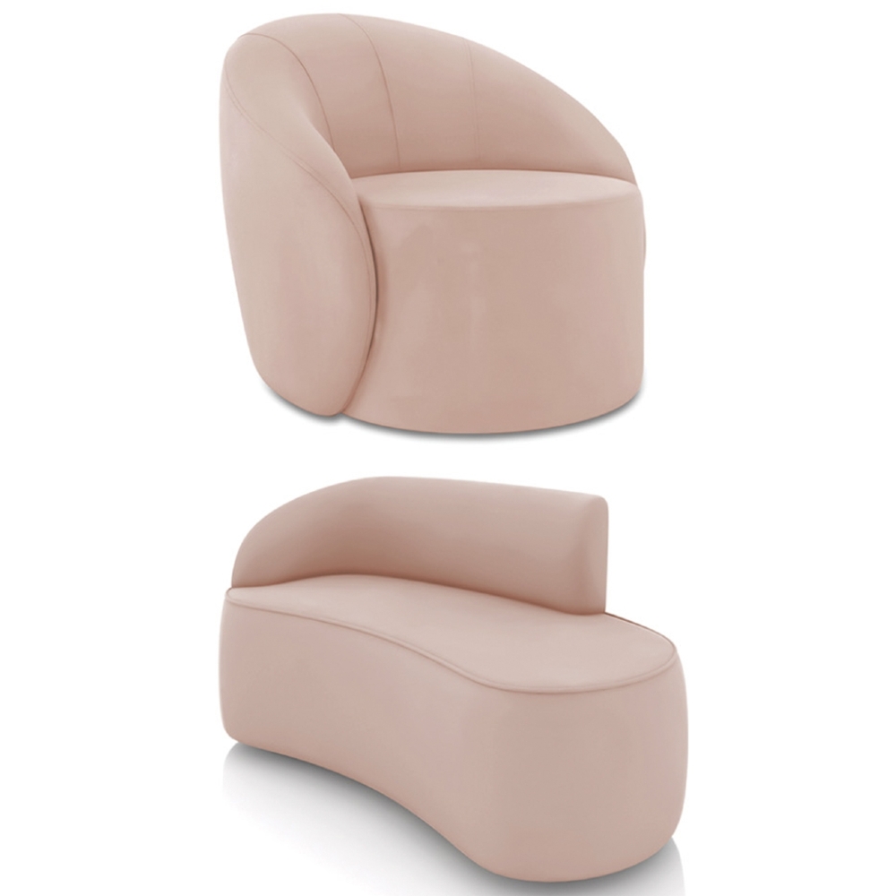 Sofá 2 Lugares 140cm Wendi e Poltrona Steve Veludo Rose I01  - Mpozenato