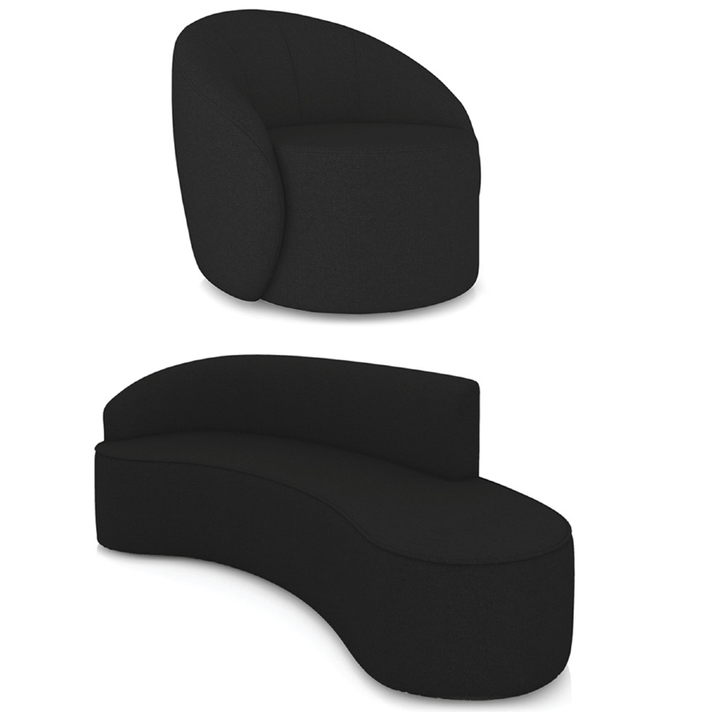 Sofá 4 Lugares 220cm Wendi e Poltrona Steve Linho Preto I01  - Mpozenato