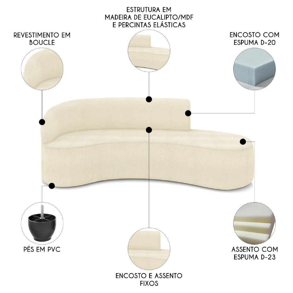 Sofá 4 Lugares Para Sala 220cm Orgânico Wendi Boucle Bege I01  - Mpozenato