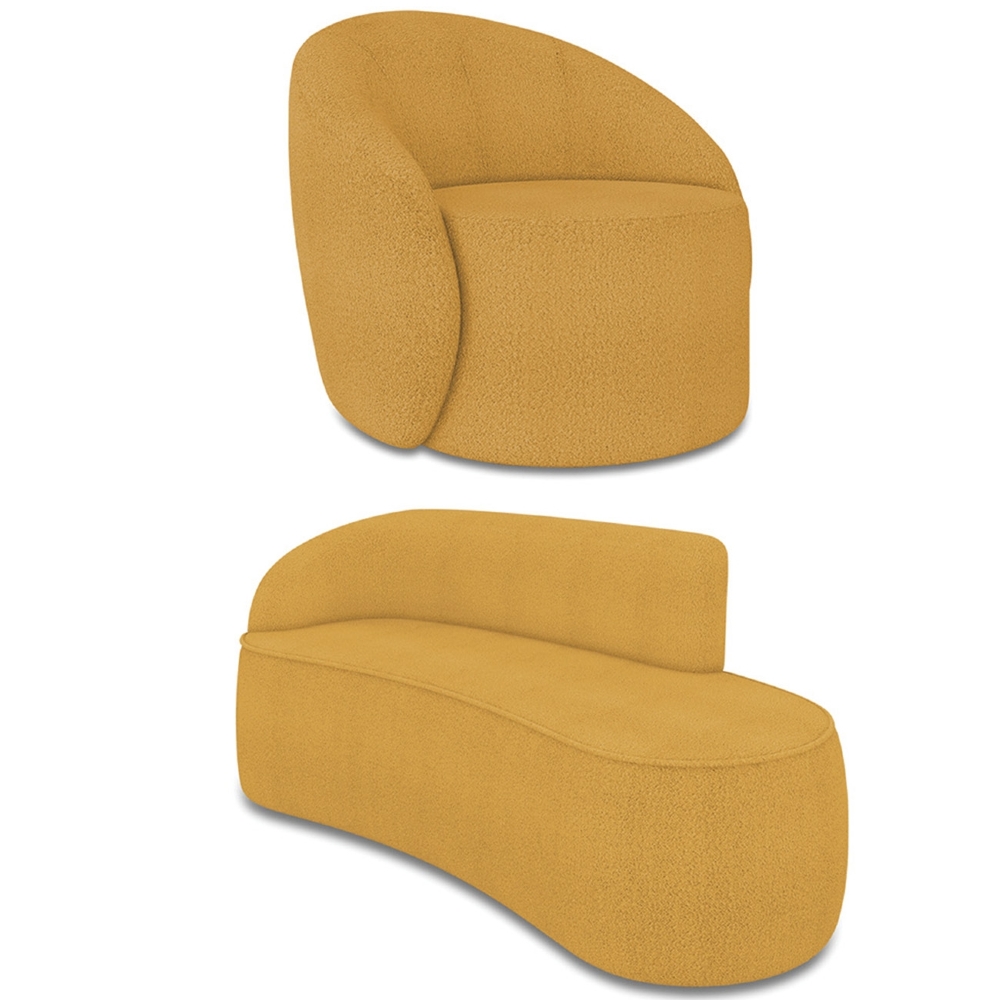 Sofá 3 Lugares 180cm Wendi e Poltrona Steve Boucle Mostarda I01  - Mpozenato