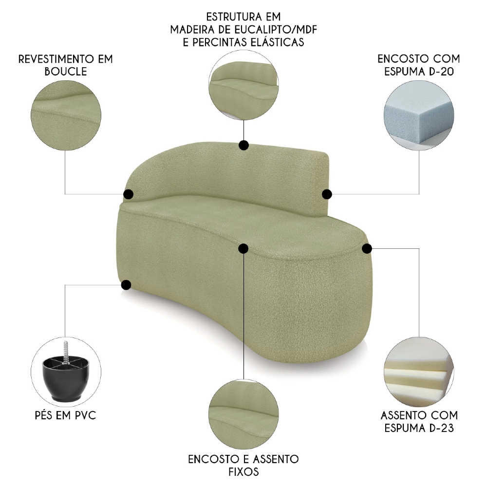 Sofá 2 Lugares Para Sala 140cm Orgânico Wendi Boucle Pistache I01  - Mpozenato