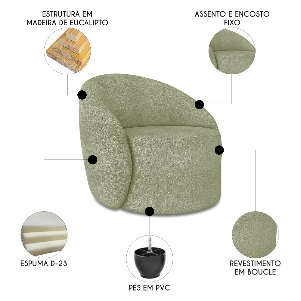 Sofá 2 Lugares 140cm Wendi e Poltrona Steve Boucle Pistache I01  - Mpozenato