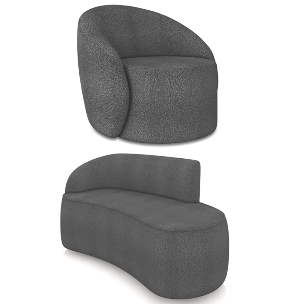 Sofá 2 Lugares 140cm Wendi e Poltrona Steve Boucle Grafite I01  - Mpozenato