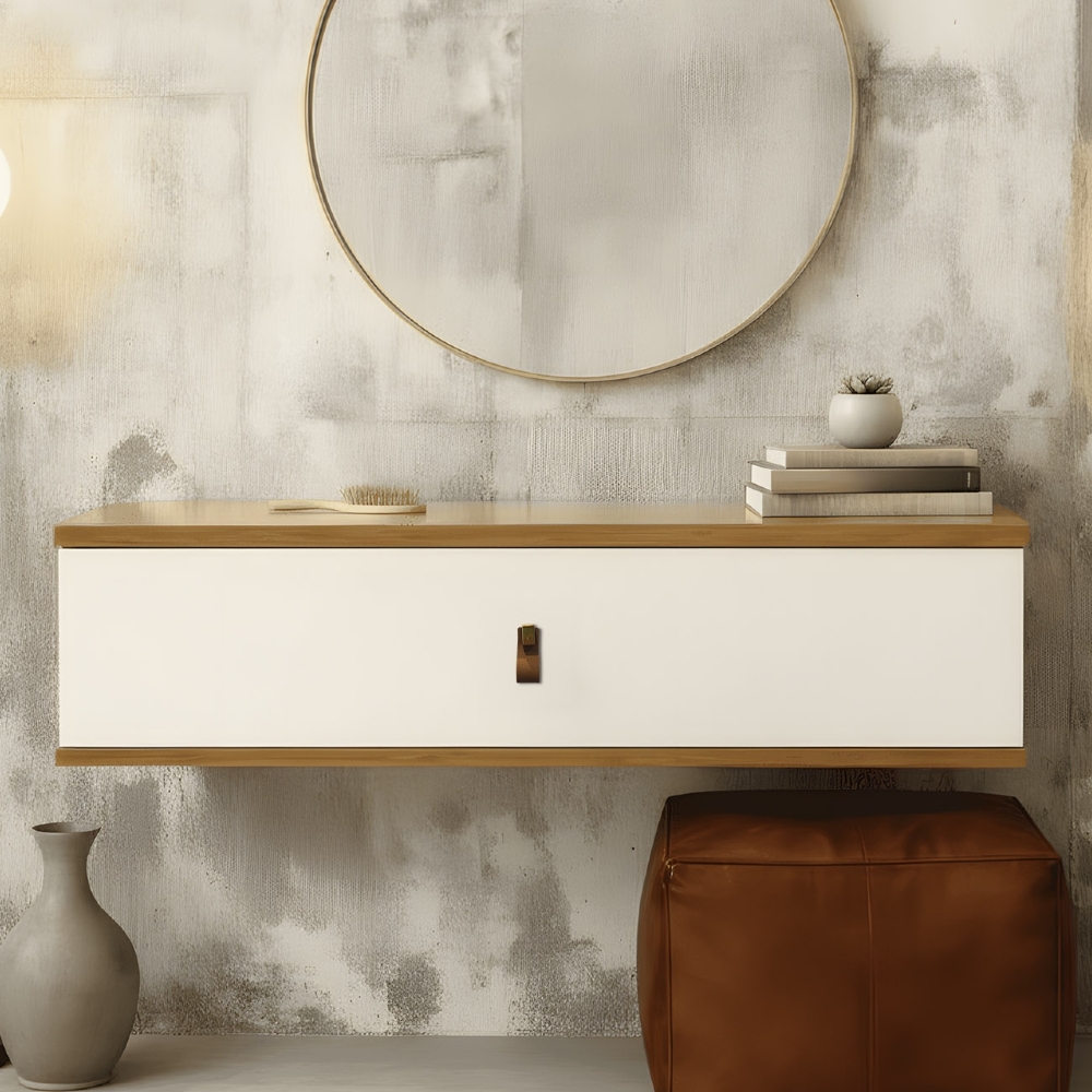 Penteadeira Suspensa 90cm 1 Gaveta Quarto Lila Cinamomo/Branco Z49 - Mpozenato