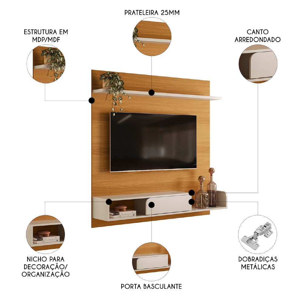 Painel TV 55 Pol 136cm Bancada Suspensa Evo Off/Champanhe - HB Móveis