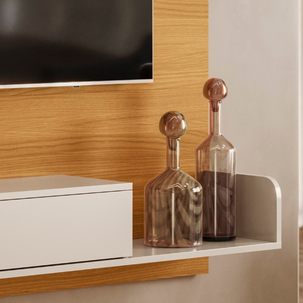 Painel TV 55 Pol 136cm Bancada Suspensa Evo Off/Champanhe - HB Móveis