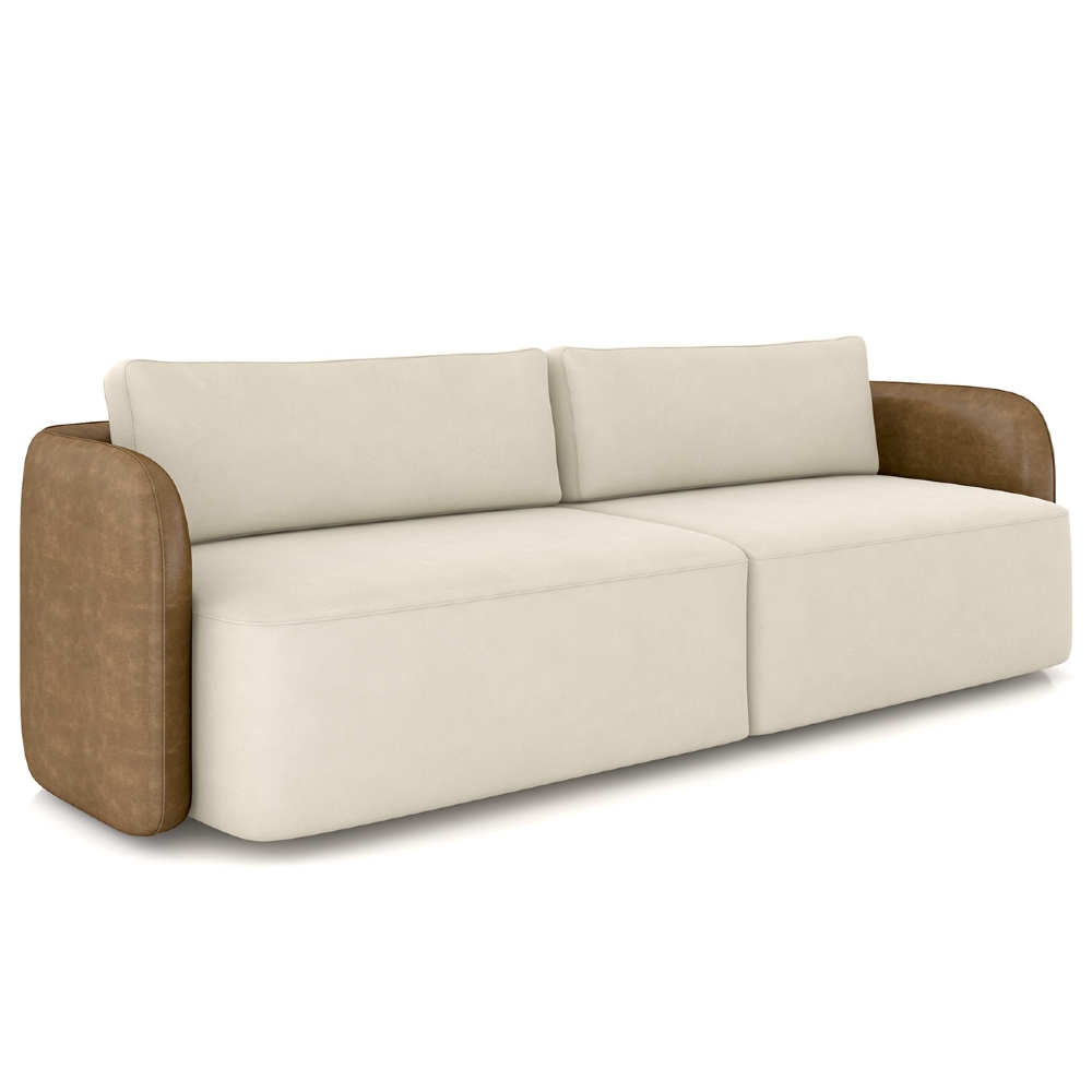 Sofá 3 Lugares 240cm Sala de Estar Karib Veludo Bege/Camel Z08 - Mpozenato