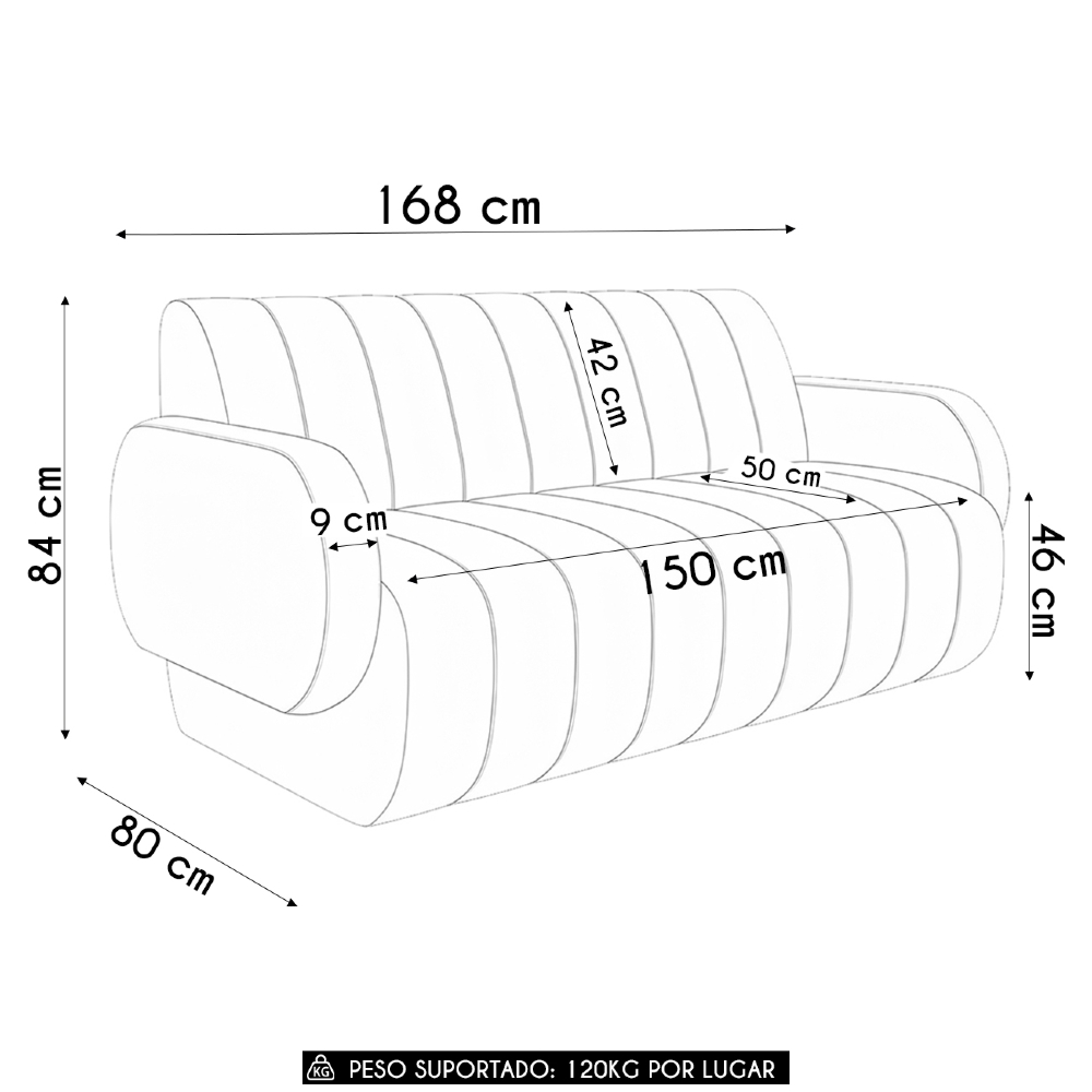 Sofá 2 Lugares 168cm Sala de Estar Munik Veludo Bege/Camel Z08 - Mpozenato