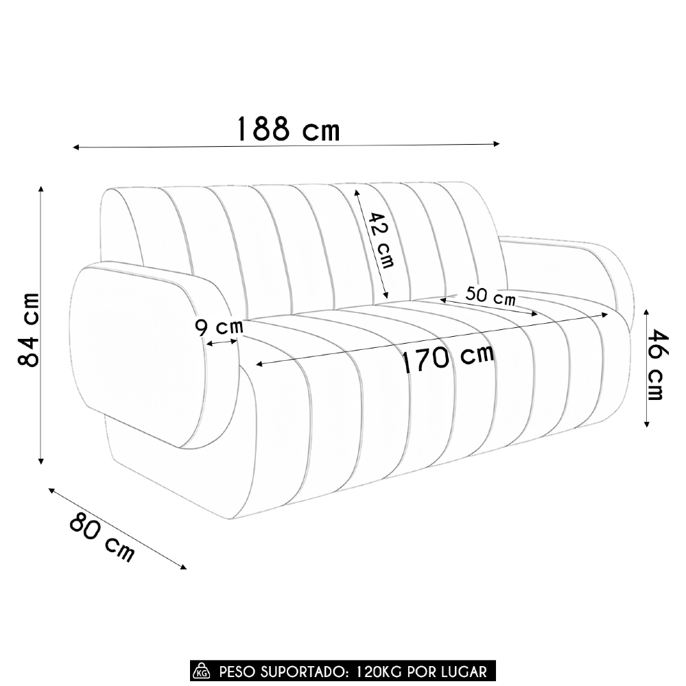 Sofá 2 Lugares 188cm Sala de Estar Munik Sintético Camel Z08 - Mpozenato