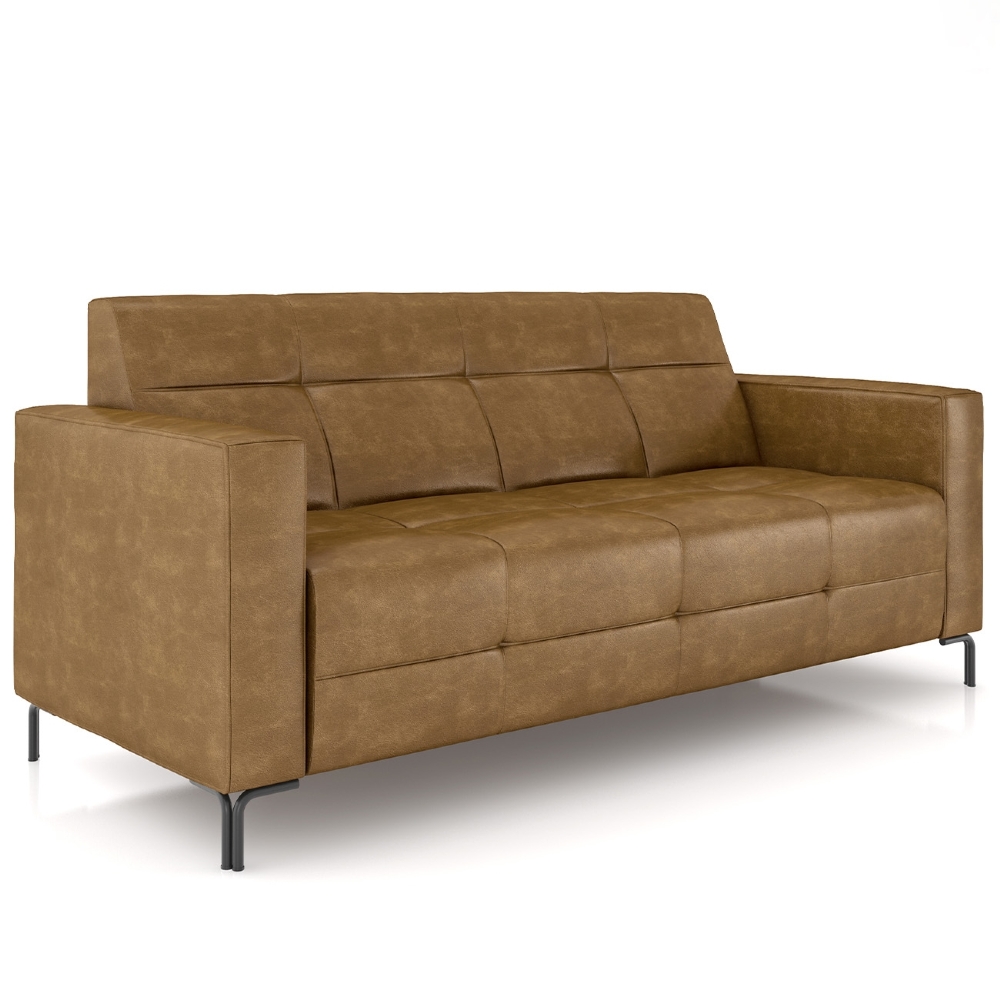 Sofá 2 Lugares 180cm Pés Metálicos Sallin Sintético Camel Z08 - Mpozenato