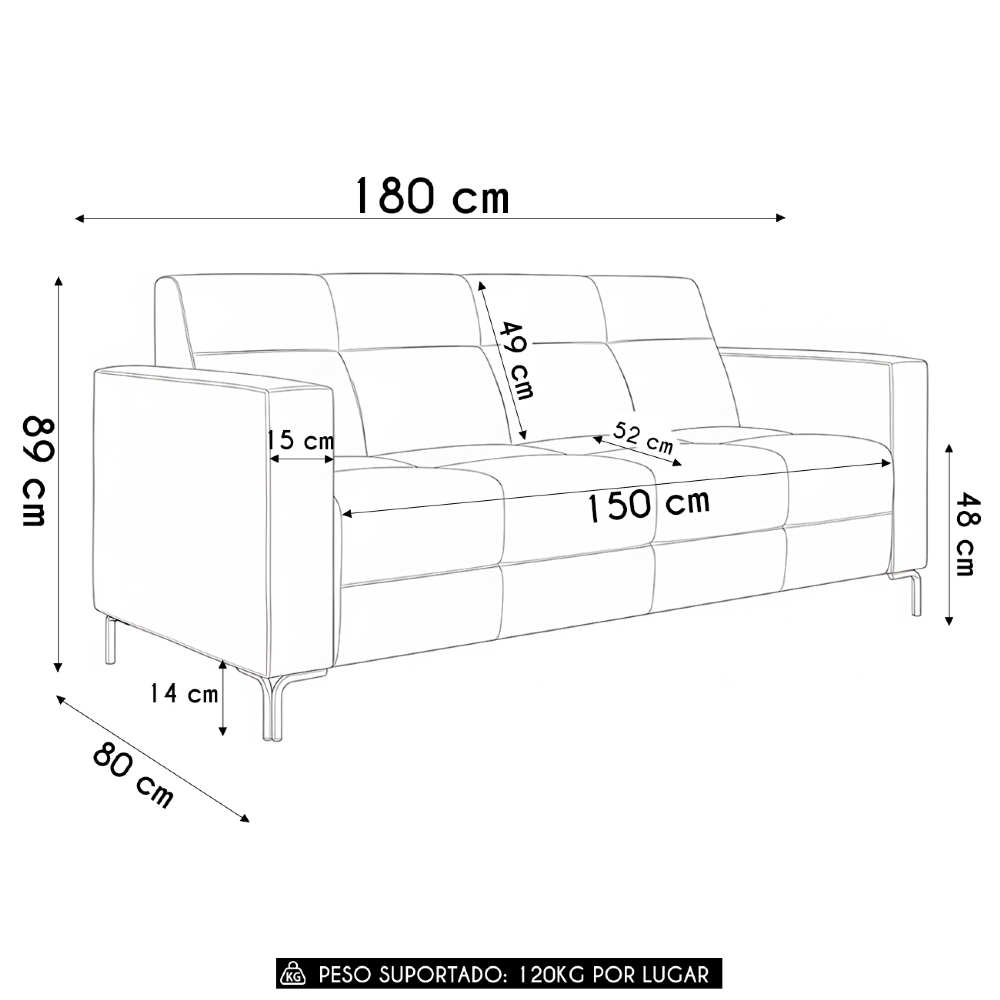 Sofá 2 Lugares 180cm Pés Metálicos Sallin Sintético Camel Z08 - Mpozenato