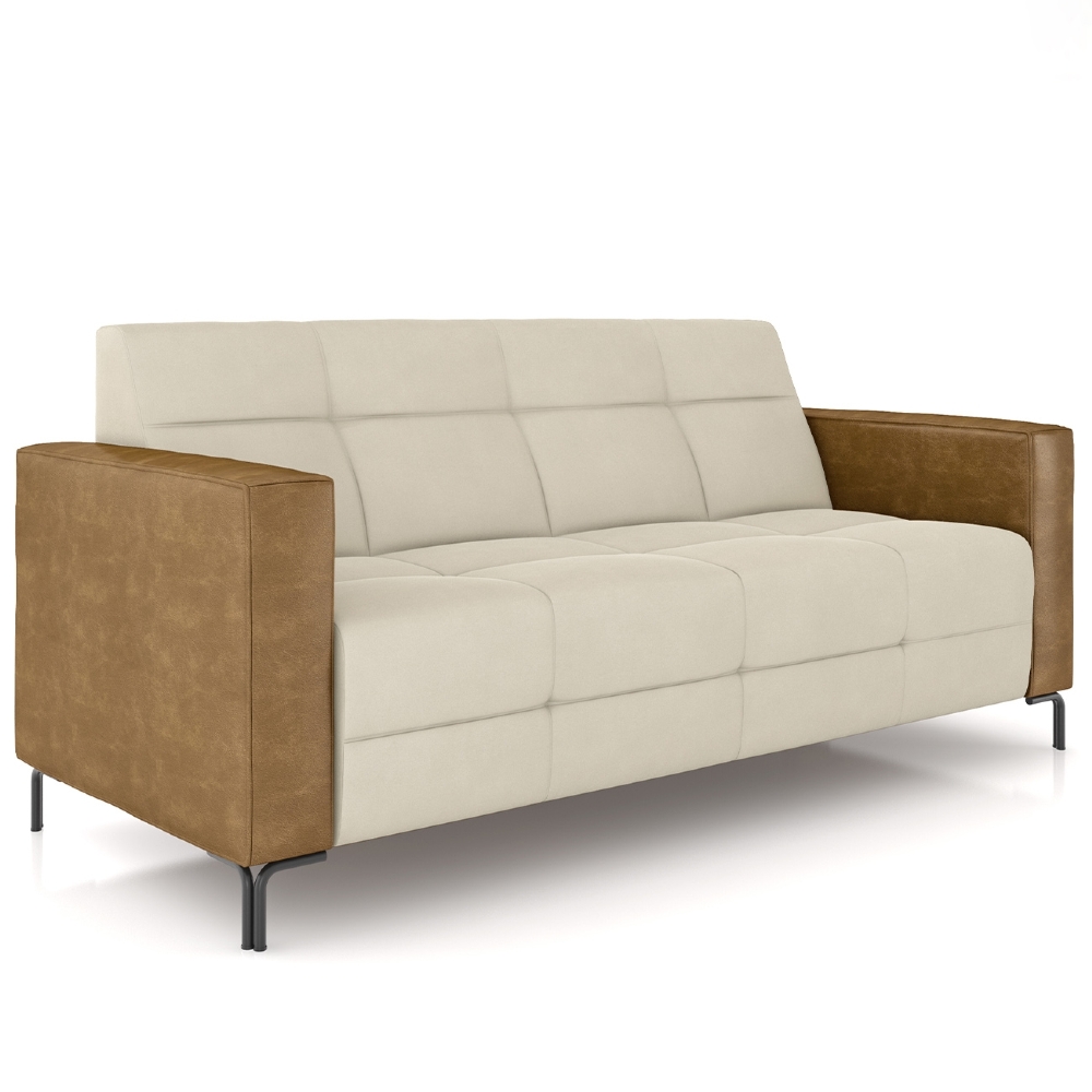 Sofá 2 Lugares 180cm Pés Metálicos Sallin Veludo Bege/Camel Z08 - Mpozenato