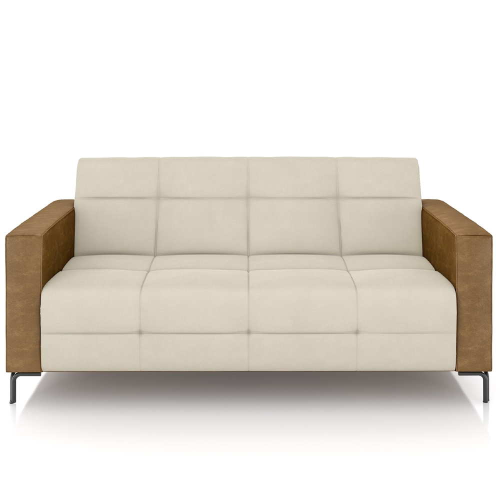 Sofá 2 Lugares 180cm Pés Metálicos Sallin Veludo Bege/Camel Z08 - Mpozenato